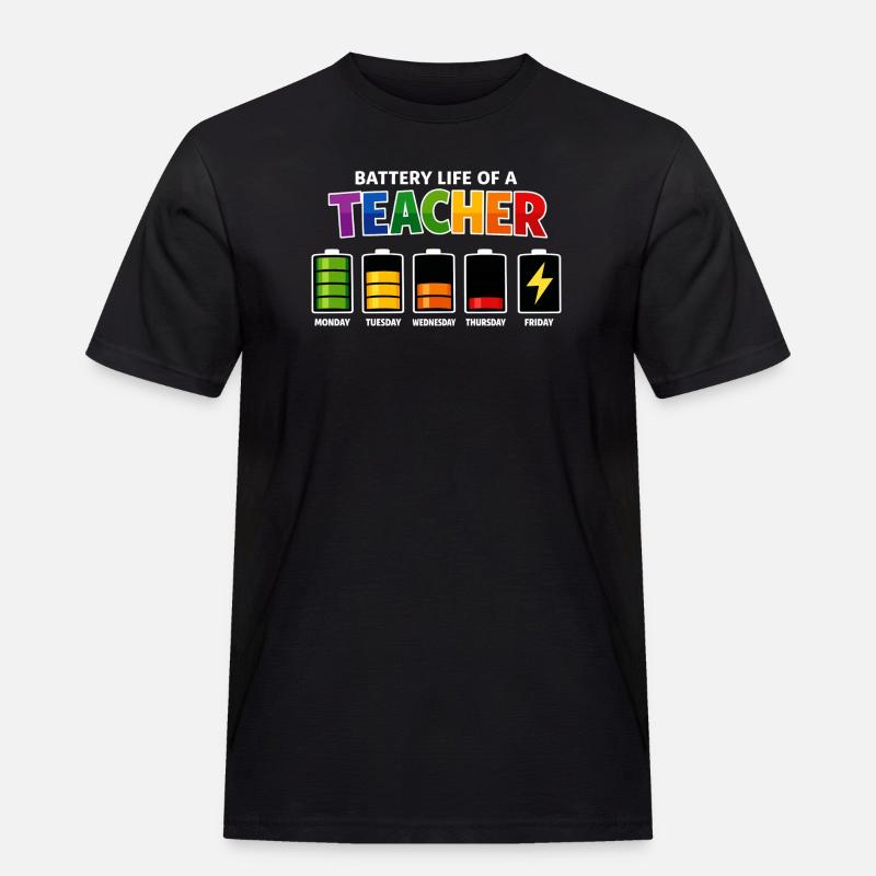 Akkulaufzeit eines Lehrers - Männer Workwear T-Shirt - Schwarz