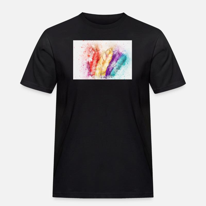 Bunte Federenkunst - Männer Workwear T-Shirt - Schwarz