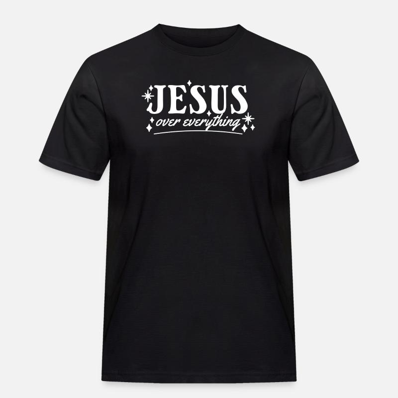 JESUS Over Everything – Christliches Statement - Männer Workwear T-Shirt - Schwarz
