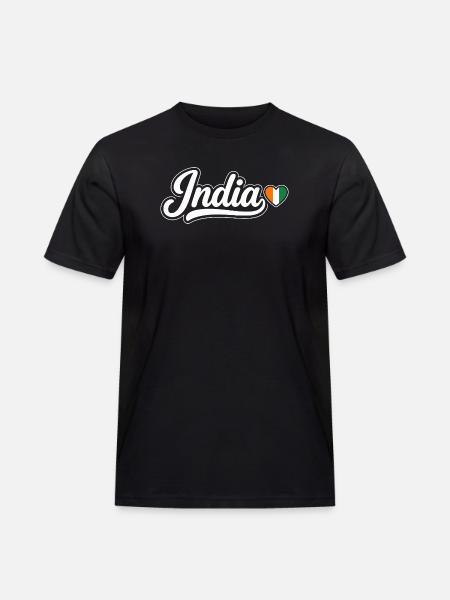 India Script with Flag Heart Patriotic - Men's Workwear T-Shirt - black