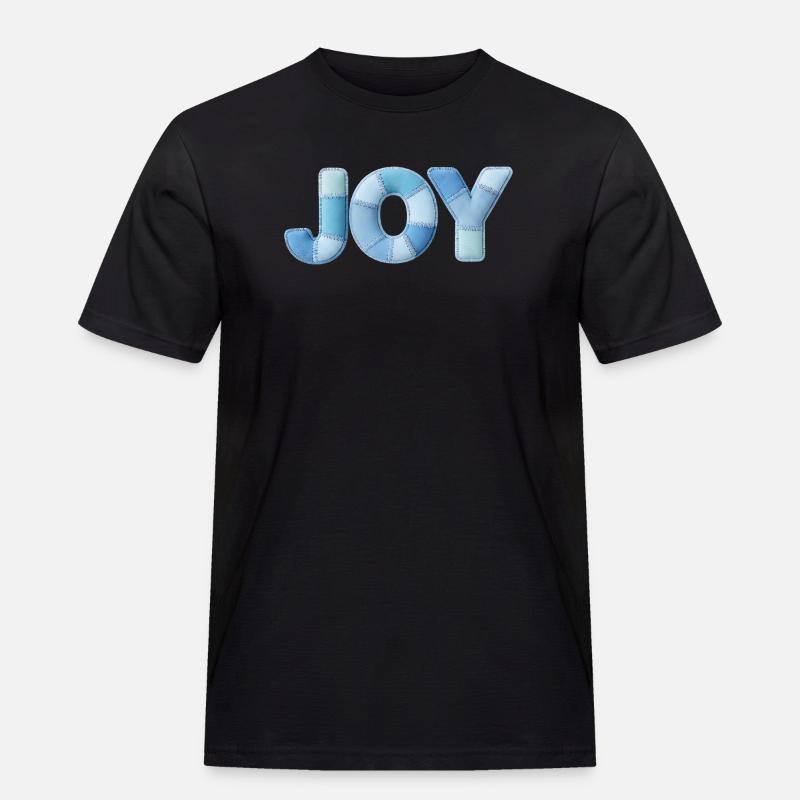 Blue Patchwork Joy Schriftzug - Männer Workwear T-Shirt - Schwarz