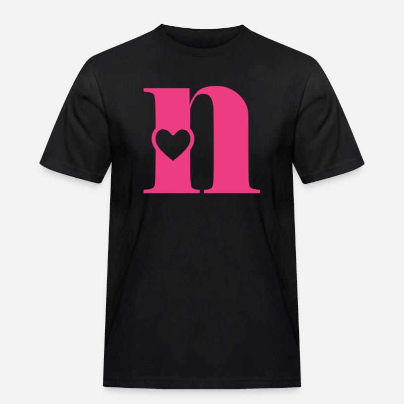 Buchstabe n Anfangsbuchstabe mit Herz - Männer Workwear T-Shirt - Schwarz