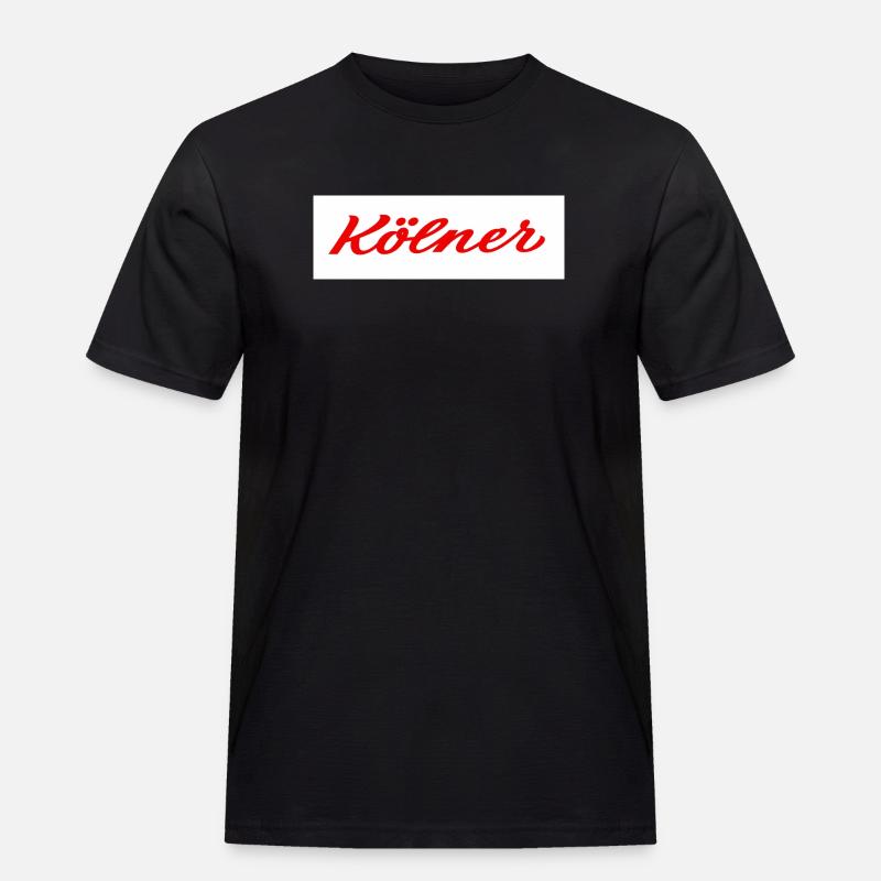 Kölner Roter Script-Logo Print - Männer Workwear T-Shirt - Schwarz