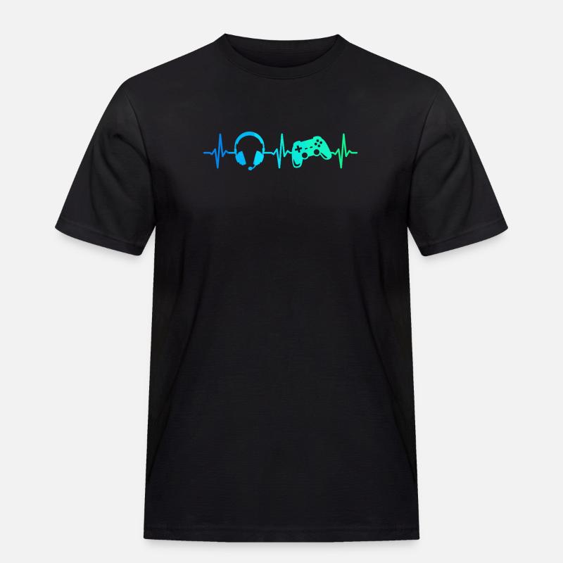 Gamer Herzschlag Gaming Controller Gamepad Headset - Männer Workwear T-Shirt - Schwarz