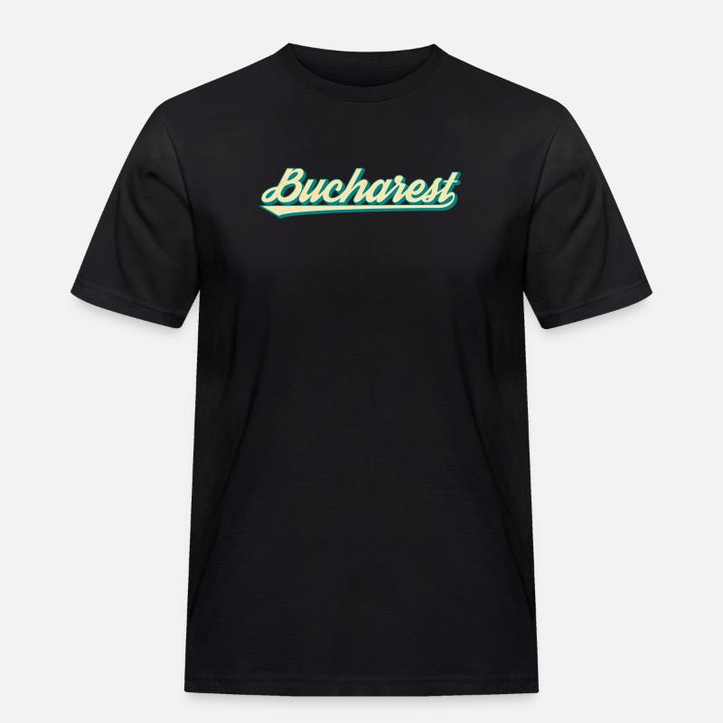 Bucharest Retro Script - Männer Workwear T-Shirt - Schwarz