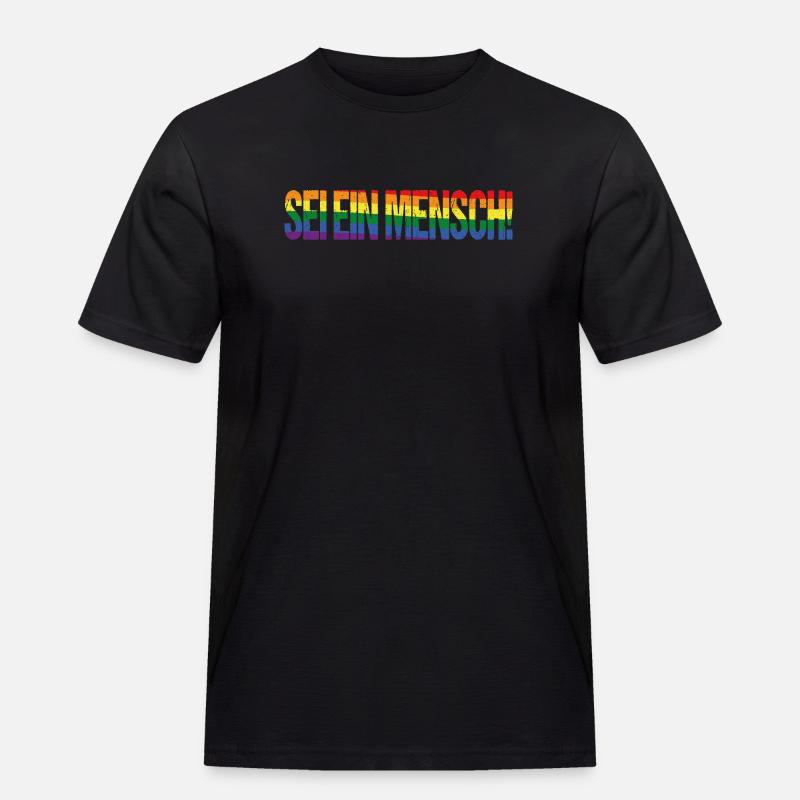 Sei ein Mensch! Pride Flag - Männer Workwear T-Shirt - Schwarz