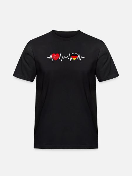 Türkisch-Deutsches Herzschlag-Verbindungsdesign - Männer Workwear T-Shirt - Schwarz