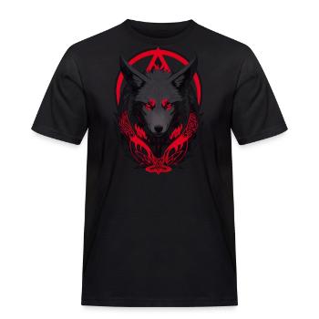 Tête de loup rouge et noir aux yeux de feu - T-shirt Workwear homme - noir - Devant - AI Model Male 178 light (178cm)