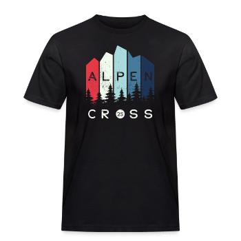 Alpen Cross 2025 - Fahrrad Wandern Routen - Männer Workwear T-Shirt - Schwarz - Vorne - AI Model Male 178 light (178cm)