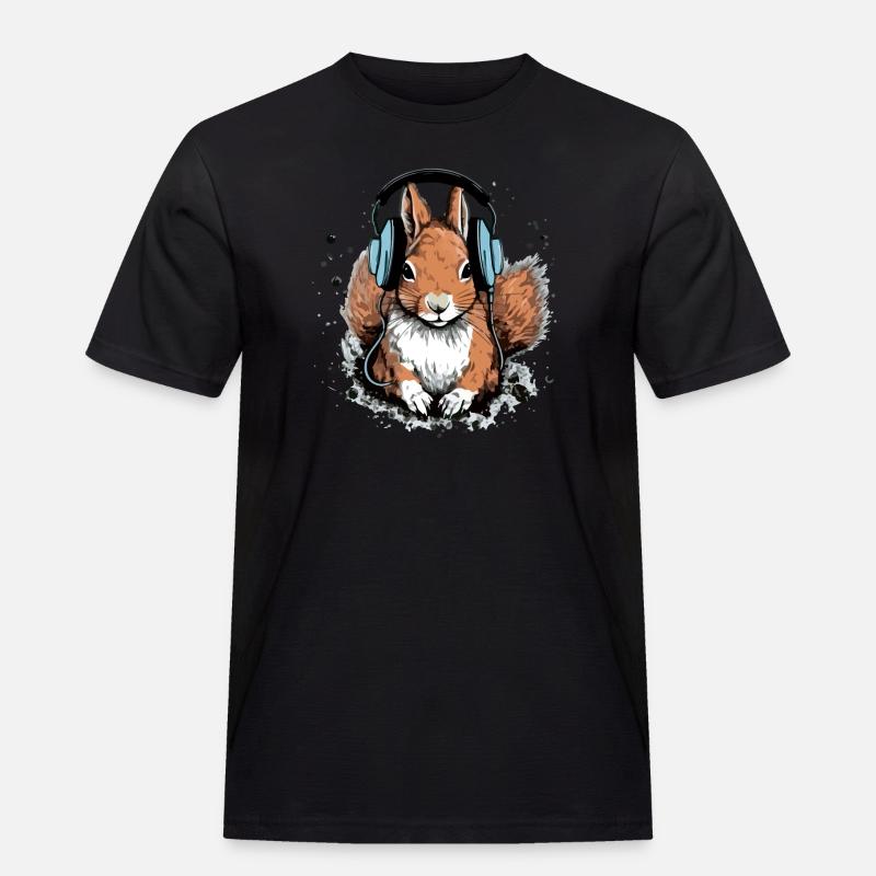Jiko das audiophile Eichhörnchen - Männer Workwear T-Shirt - Schwarz