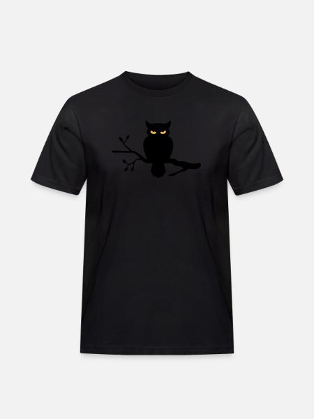 Eule auf Ast - Männer Workwear T-Shirt - Schwarz