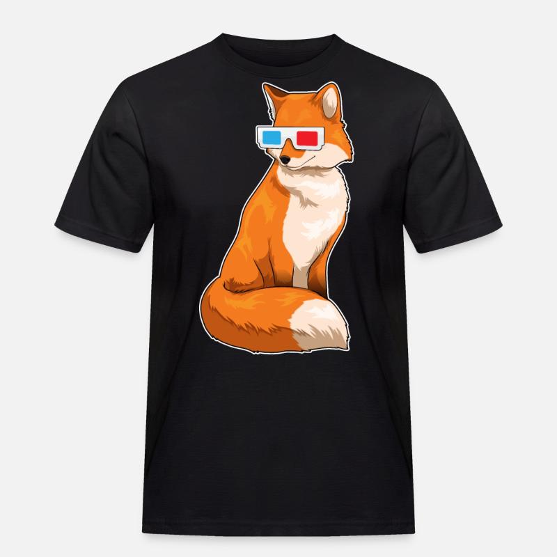 Fuchs Brille - Männer Workwear T-Shirt - Schwarz