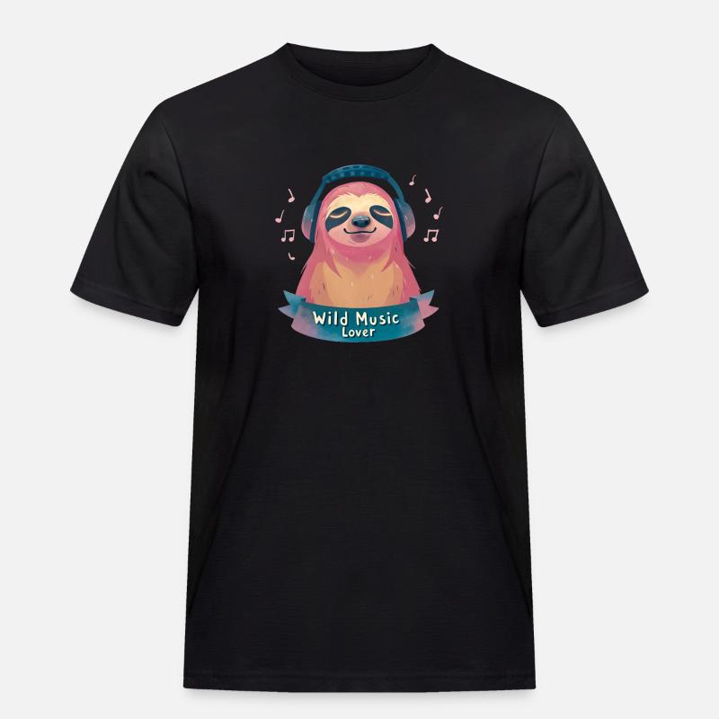 Faultier Musikliebhaber - Männer Workwear T-Shirt - Schwarz