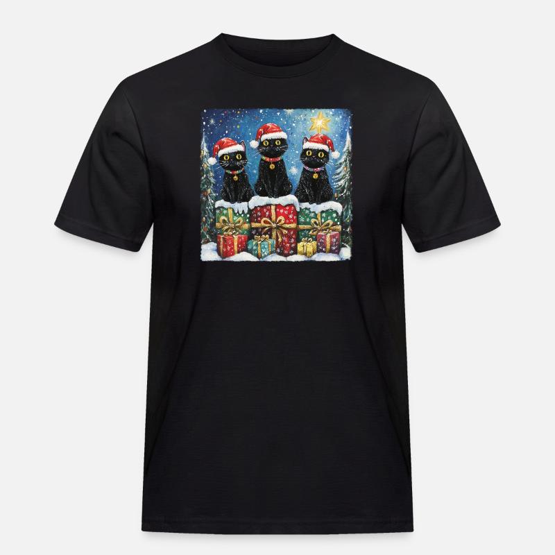 Schwarze Katzen mit Weihnachtsgeschenke - Männer Workwear T-Shirt - Schwarz