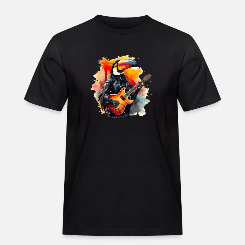 Rocking Toucan - Männer Workwear T-Shirt - Schwarz
