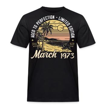 Geburtstag März 1973 - 52.Geburtstag - March 1973 - Männer Workwear T-Shirt - Schwarz - Vorne - AI Model Male 178 light (178cm)