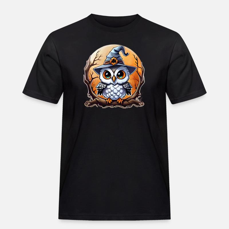 Eulenzauberer Zauberer, Eule und Hut - Männer Workwear T-Shirt - Schwarz