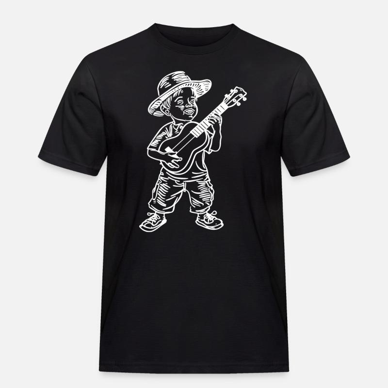 Ukulele Junge Zeichnung - Männer Workwear T-Shirt - Schwarz