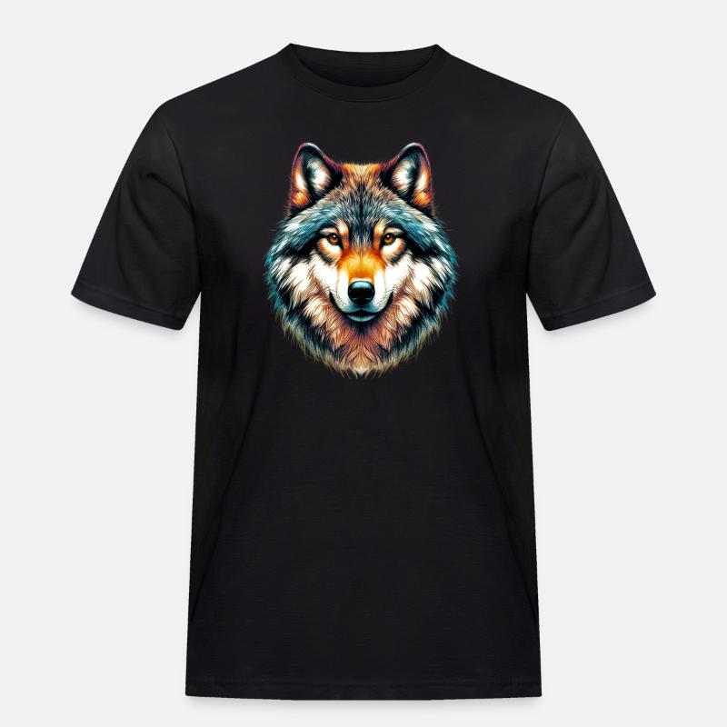 Wolf - Männer Workwear T-Shirt - Schwarz