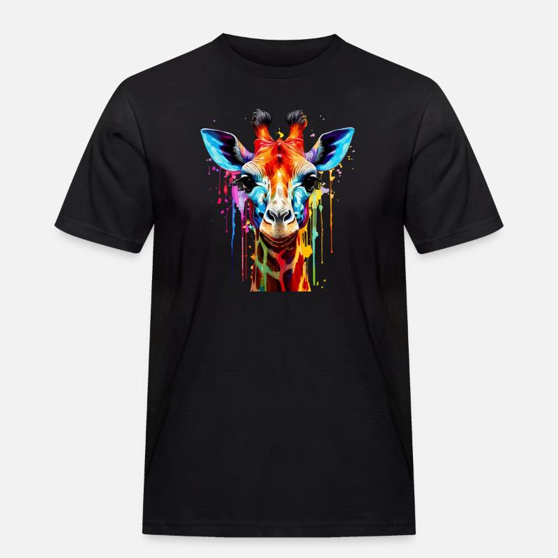 Lebendige Giraffe Farbexplosion - Männer Workwear T-Shirt - Schwarz