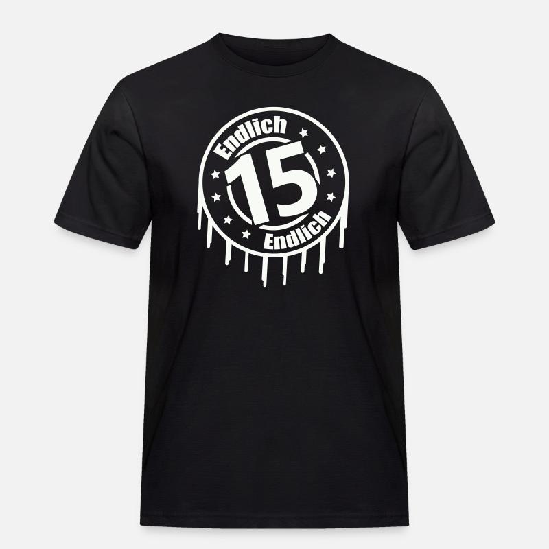 Endlich 15 - Männer Workwear T-Shirt - Schwarz