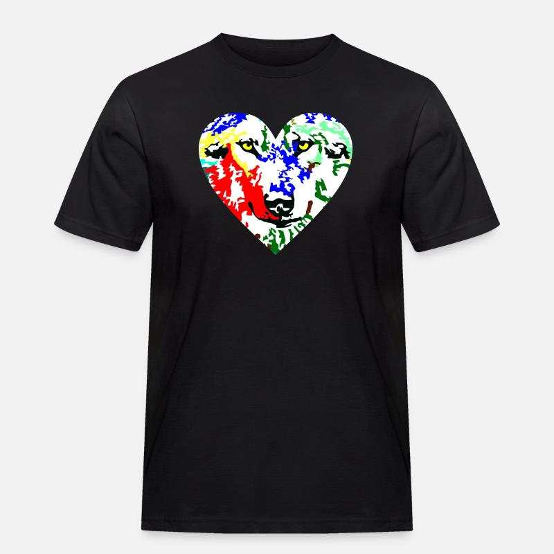 Herz Wolf bunt - Männer Workwear T-Shirt - Schwarz