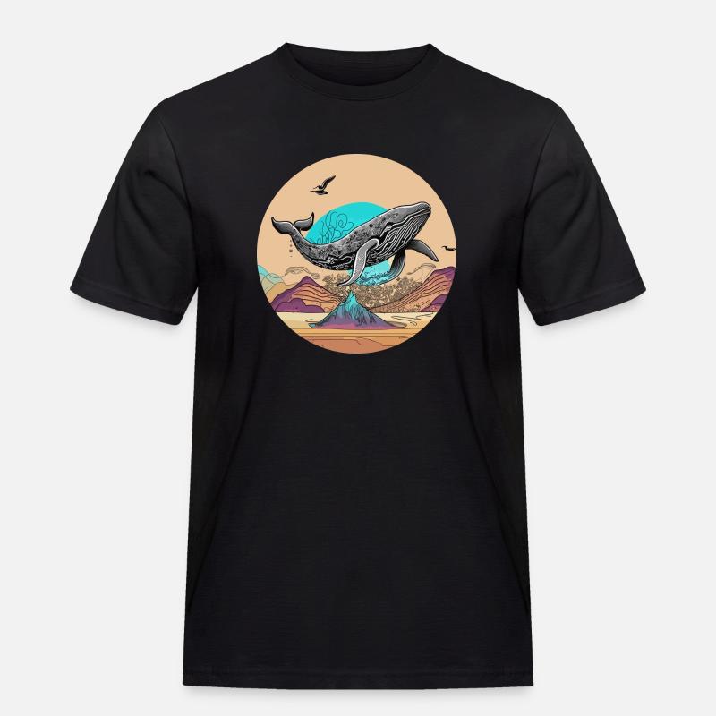 Psychedelische Wüste mit fliegendem Wal - Männer Workwear T-Shirt - Schwarz