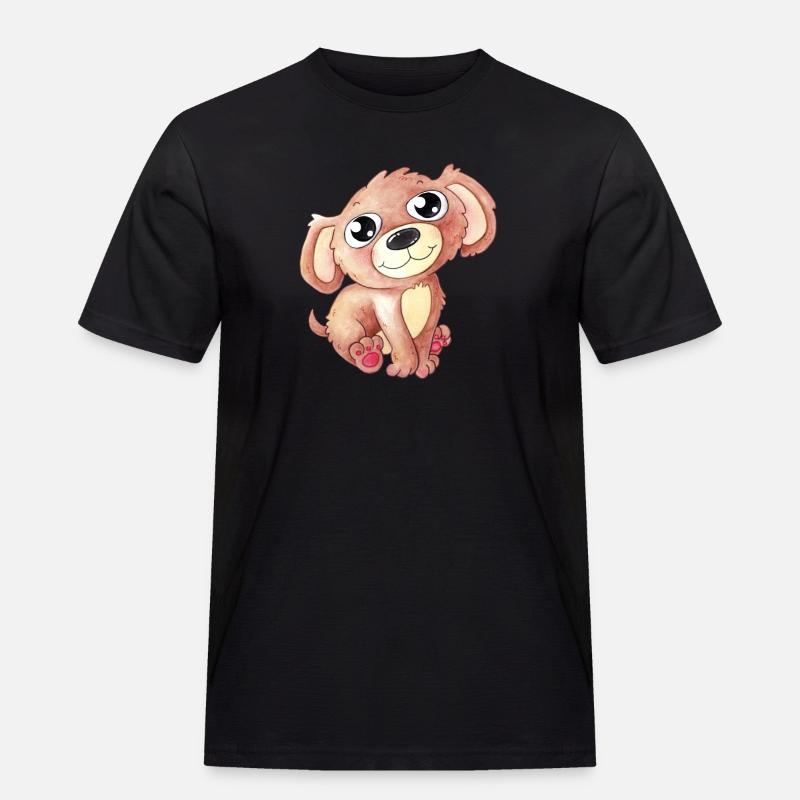 Niedlicher Comic Hund - Männer Workwear T-Shirt - Schwarz