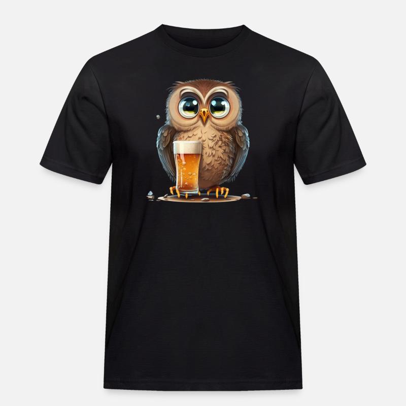 Süße Bier Eule - Männer Workwear T-Shirt - Schwarz
