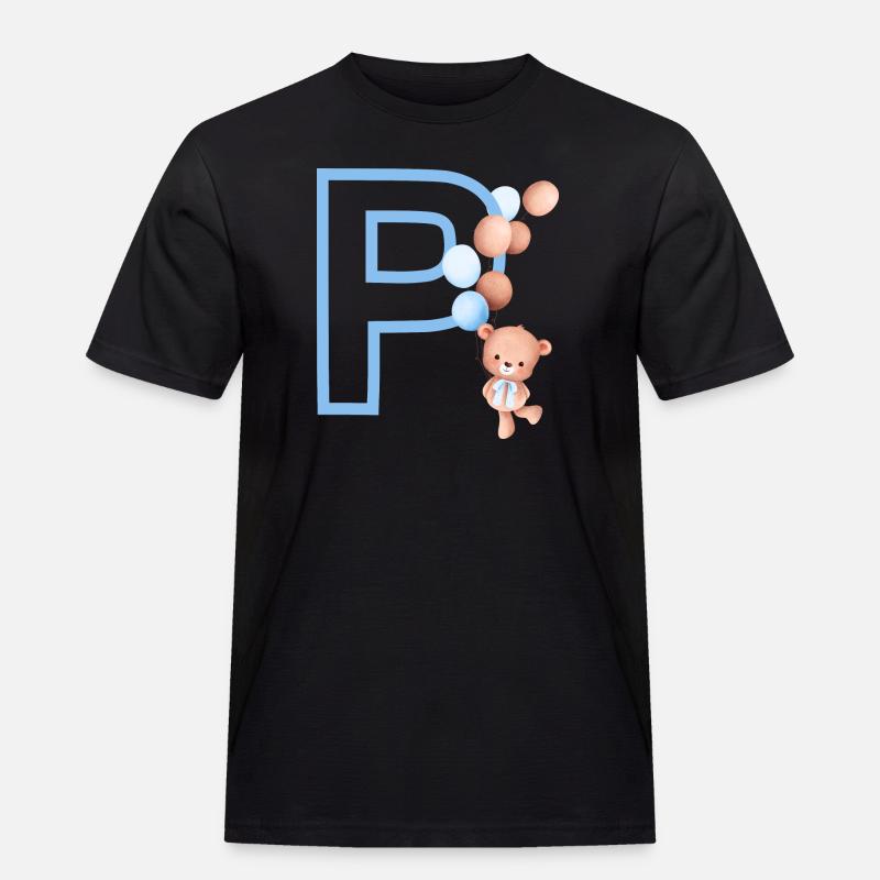 Blauer Buchstabe P Bär - Männer Workwear T-Shirt - Schwarz