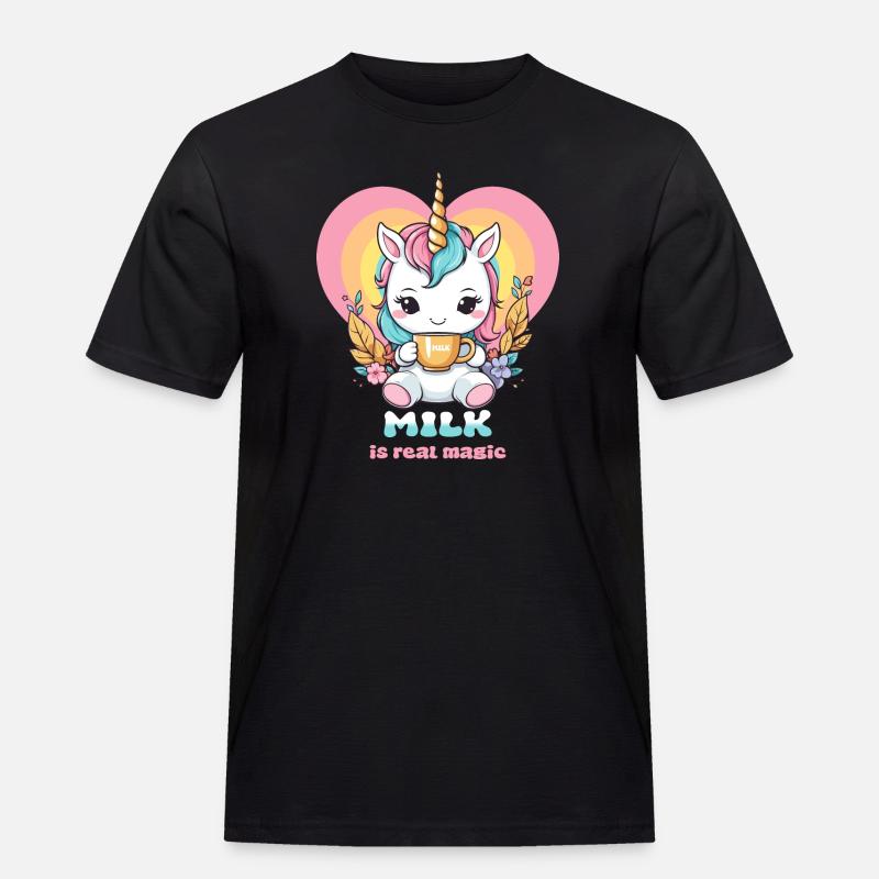 Süßes Milch Einhorn - Männer Workwear T-Shirt - Schwarz