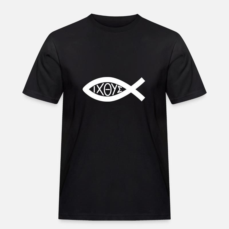 Fisch Symbol Christen - Kirche - Glauben - Männer Workwear T-Shirt - Schwarz
