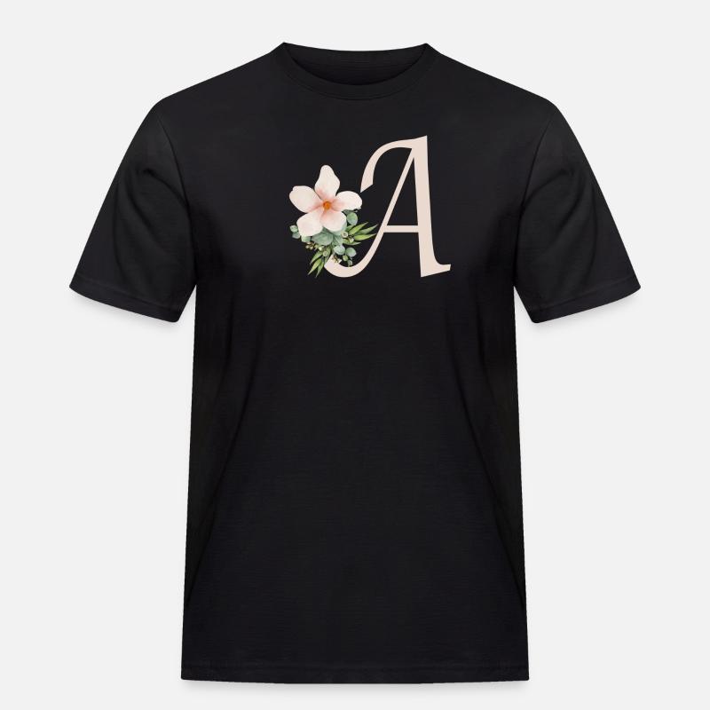 Buchstabe A mit Blume - Männer Workwear T-Shirt - Schwarz