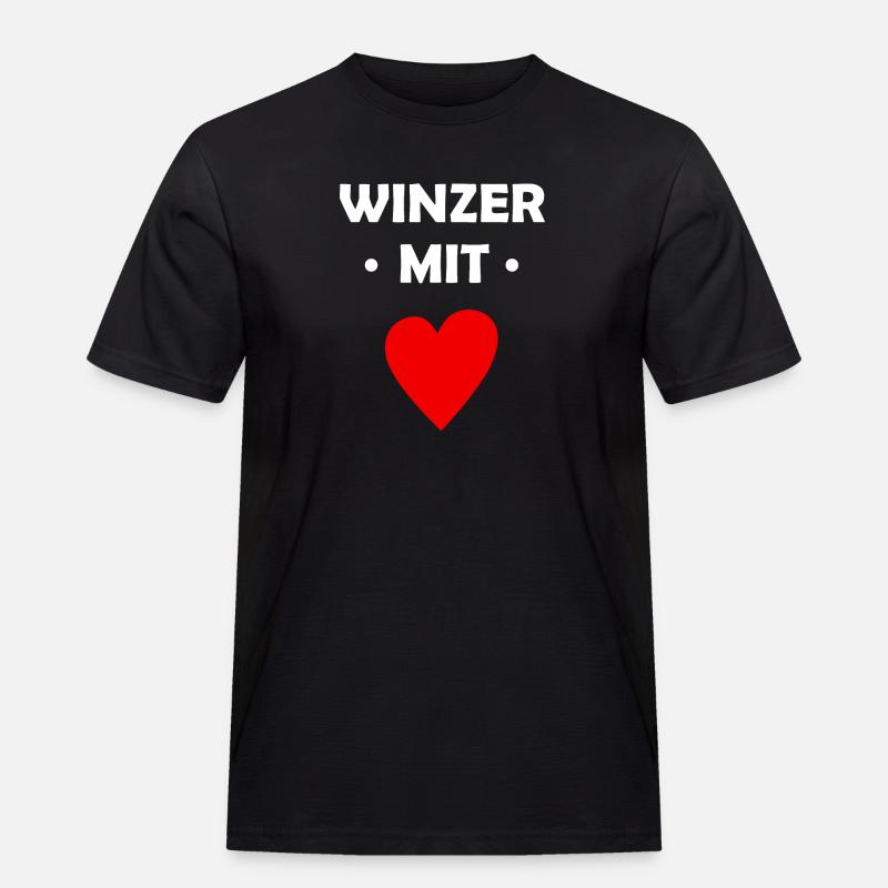 Winzer mit Herz - Männer Workwear T-Shirt - Schwarz