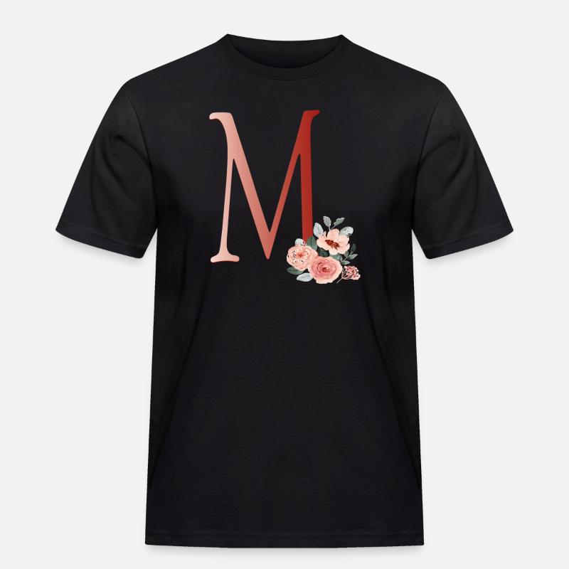 Buchstabe M mit Blumen - Männer Workwear T-Shirt - Schwarz