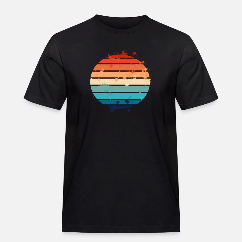 Splatter Retro Sunset - Männer Workwear T-Shirt - Schwarz