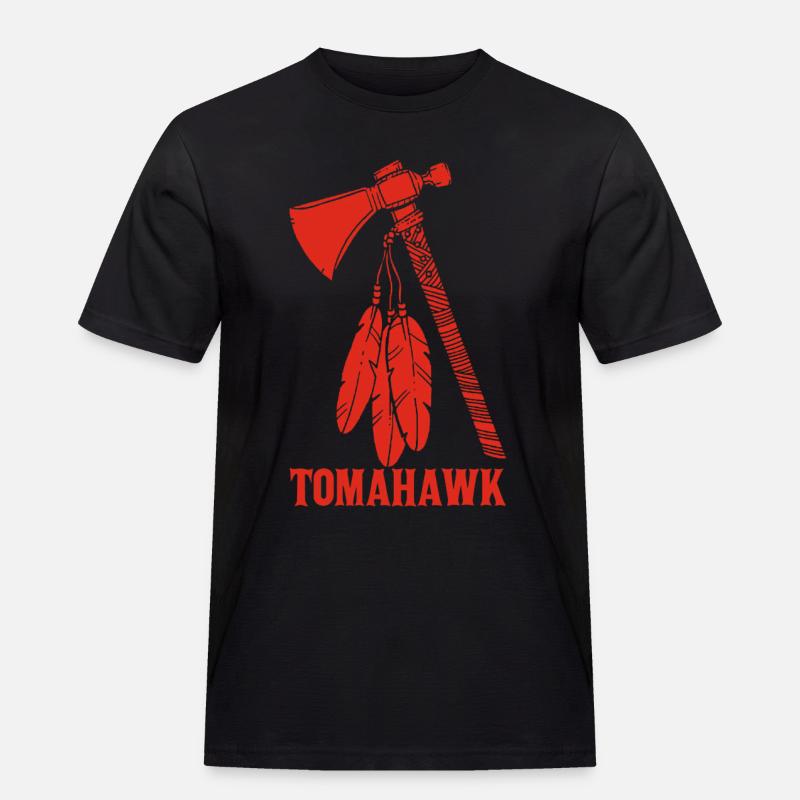 roter Tomahawk - Männer Workwear T-Shirt - Schwarz