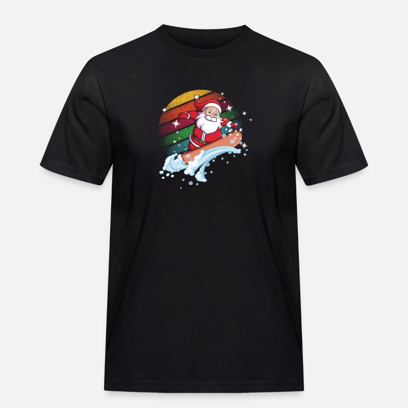 Santa Surfer Regenbogen - Männer Workwear T-Shirt - Schwarz