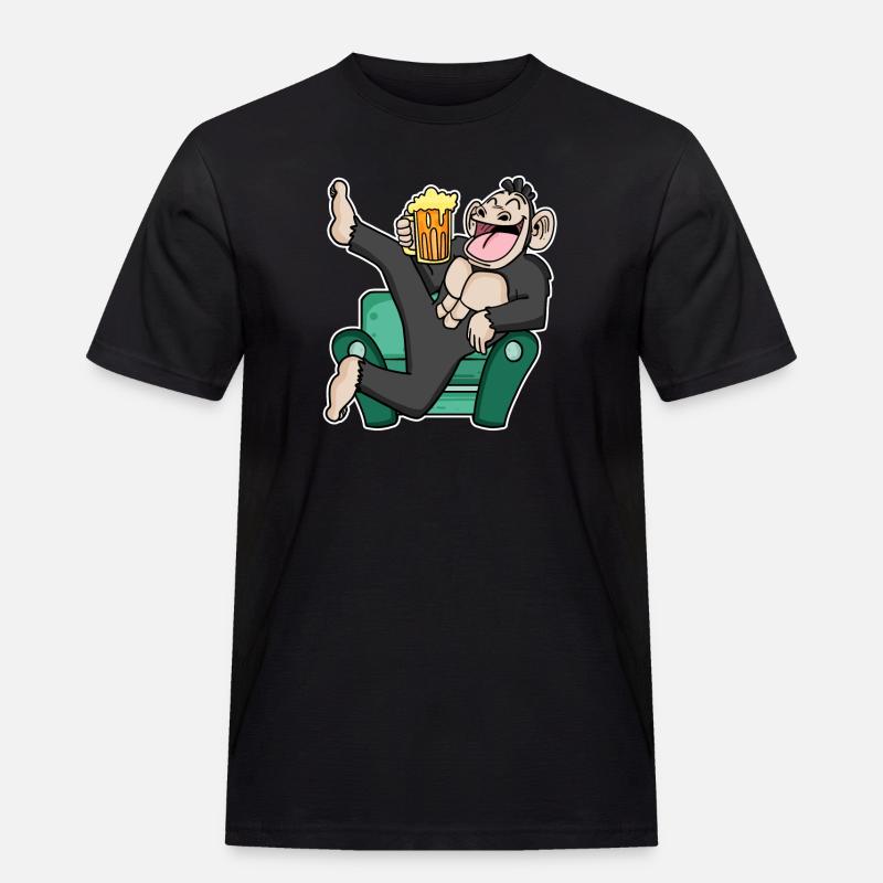 Funny monkey drinks beer - Men's Workwear T-Shirt - black