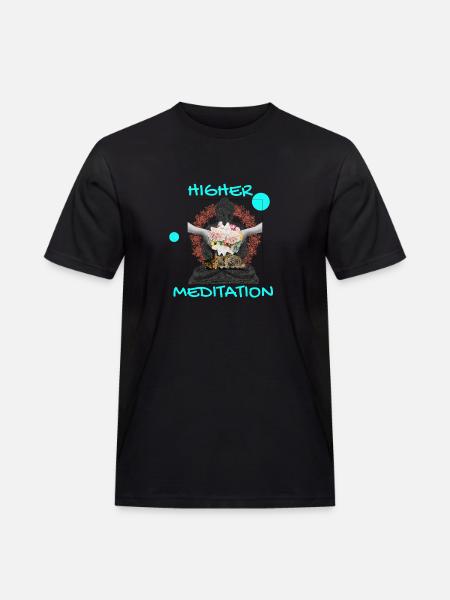 Höheres Meditation-Buddha mit Blumen - Männer Workwear T-Shirt - Schwarz
