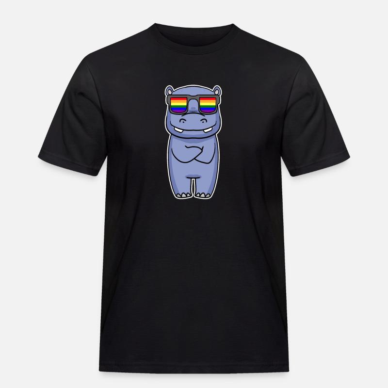 Regenbogen - Nilpferd mit Brille - Männer Workwear T-Shirt - Schwarz