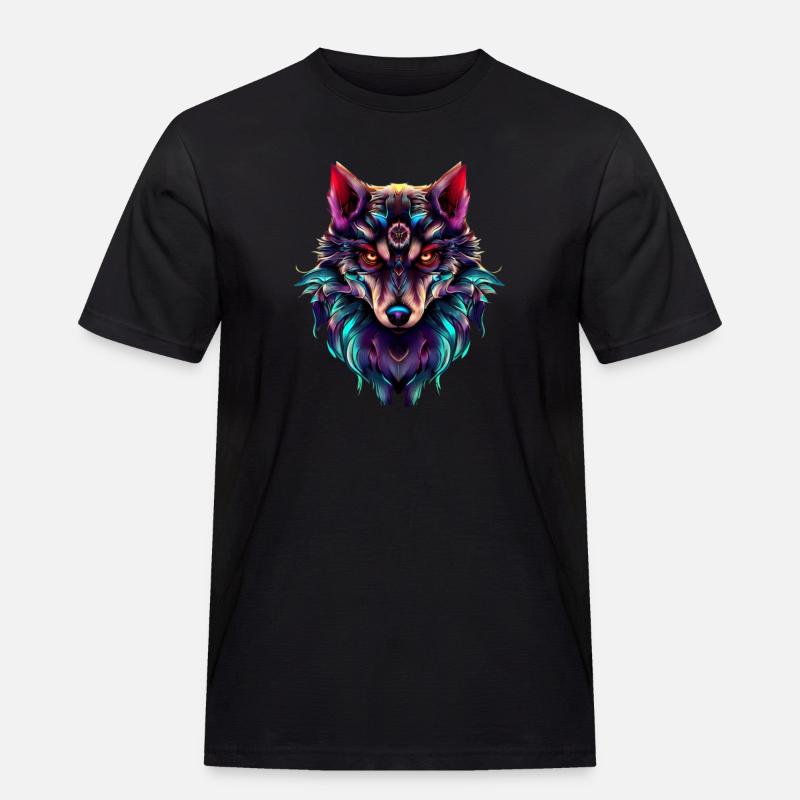 Wolfskopf Synthwave Wolf - Männer Workwear T-Shirt - Schwarz