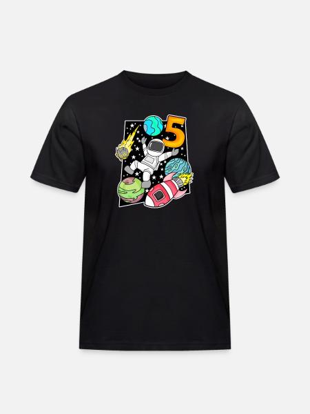 5th Birthday Boy Astronaut Rocket - Men's Workwear T-Shirt - black