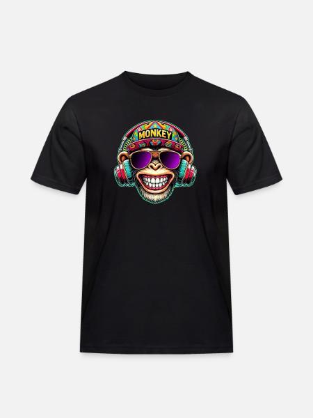 Cool DJ Monkey Casque Style Rétro Coloré - T-shirt Workwear homme - noir