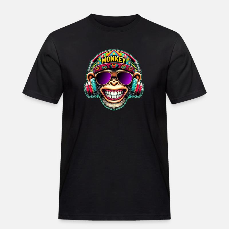 Cooler DJ Monkey Kopfhörer Bunter Retro-Stil - Männer Workwear T-Shirt - Schwarz