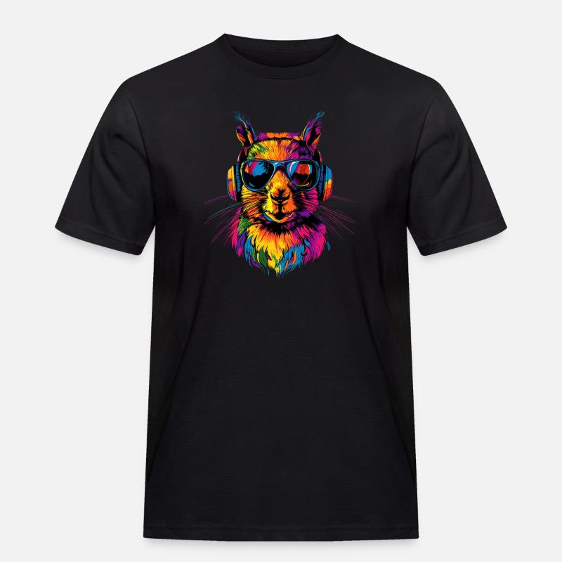 Eichhörnchen Kopfhörer Bunt Popart DJ Eichhörnchen - Männer Workwear T-Shirt - Schwarz