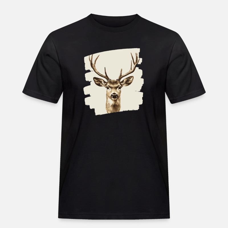 Hirsch mit Geweih - Männer Workwear T-Shirt - Schwarz