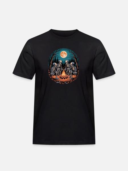 Skeleton Camper Hiker Bonfire Halloween Camping - Men's Workwear T-Shirt - black