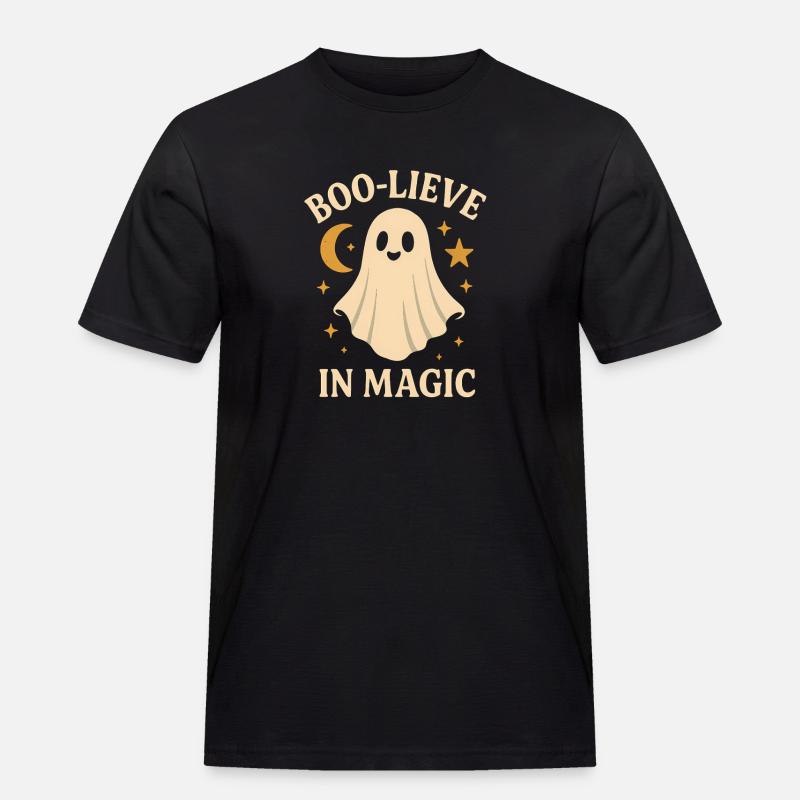 Boo-Lieve in Magic Ghost Tee - Männer Workwear T-Shirt - Schwarz