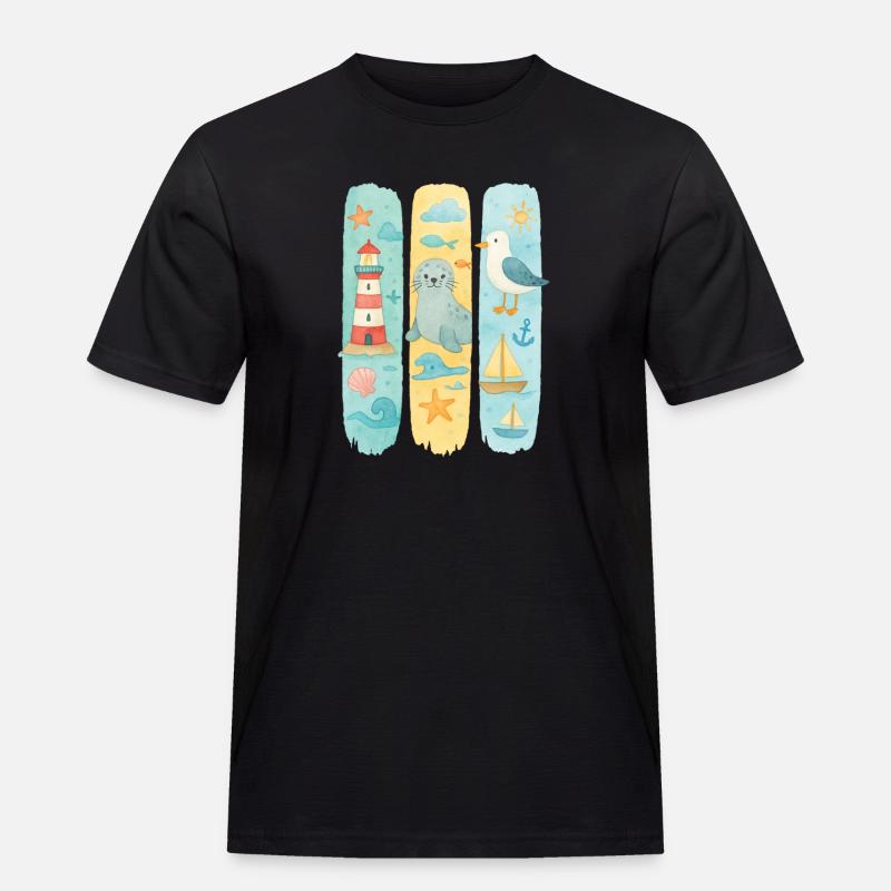 Maritim Leuchtturm Robbe Möwe Küste - Männer Workwear T-Shirt - Schwarz